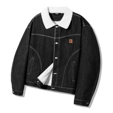 [트릴리온] 레더 패치 쉐르파 데님 자켓 블랙