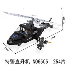 武裝直升機 小魯班積木阿帕奇武裝直升機軍事戰斗飛機大型重型運輸機拼裝玩具, 1個, 特警直升机6505