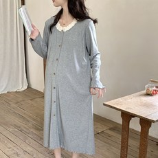 임산부 긴팔 잠옷 원피스 봄 가을 임부 스트라이프 긴팔 실내복 원피스 편안한 수유 홈웨어 YLP