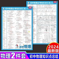 番茄書屋 國中化學知識點掛圖：方程式大全、元素週期表、數學物理公式核心匯總, 【初中物理】2張-核心知識點