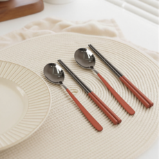 FASEN 304스텐 수저세트 한식 2인/4인 수저세트, 1세트, 숟가락(2p) + 젓가락(2p), 레드 1세트, 숟가락(2p) + 젓가락(2p), 레드