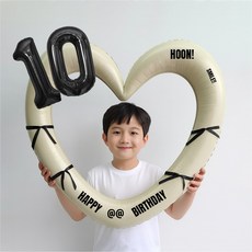 해피제이니 블랙 숫자 하트프레임 풍선 생일파티용품세트(프리레터링 시트지 포함) 포토존, 1세트, 10 크림하트