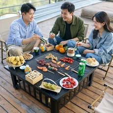 야외 다기능 테이블 바베큐 화로 난로 정원용 원목 테라스 가든용, 6피스 세트