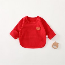 四季款新生兒半背衣滿月服大紅色A類無骨100%純棉月子服打底衣
