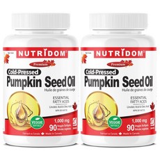 (2병) 캐나다 뉴트리돔 펌킨 씨드 오일 1000mg 냉압착 호박씨오일 캡슐 COLD PRESSED Pumpkin Seed Oil 90식물성 소프트젤, 2개, 90정