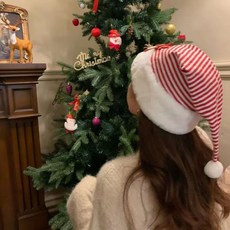 【聖誕節專場】 聖誕帽 聖誕氛圍感帽子 聖誕節穿搭帽子 聖誕節帽子女節日氛圍裝扮髮飾202, 條紋 甜美可愛聖誕帽, 1個