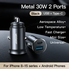 Joyroom 30W USB C 차량용 충전기 어댑터 PD QC3.0 미니 및 금속 iPhone Samsung Galaxy 용 고속 전화, 01 USB and Type-C, 01 China Mainland