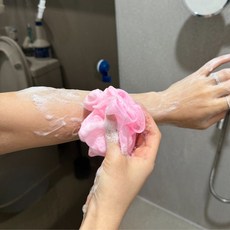 샤워용품 거품 목욕볼 바디 클렌징 샤워퍼프 3종 SET 핑크