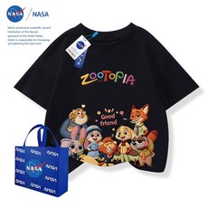 주토피아 캐릭터 빈팔 티셔츠 맨투맨 라운드 순면 면티 키즈 초등학생 봄 여름 동물 프린트, TTZ0846 블랙