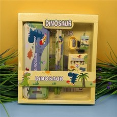 卡通文具套裝組：台灣出貨，內含文具盒、尺、橡皮擦、彩色鉛筆，多款獨角獸、ELKITTY、DORAEMON卡通造型可選, 恐龍, 1個