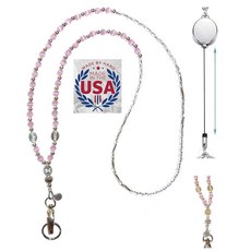 Hidden Hollow Beads 접이식 배지 릴 여성용 핸드 비즈 랜야드 튼튼한 신분증 홀더 86.4cm(34인치) 미국 키 교사 간호사 크루즈 (자폐 인식), Breast Cancer Awareness, 1개