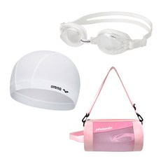 생존수영 키트 아레나 스판 수모+피닉스 아동 수경 PN-509J+피닉스 가방 PSB-300, 1개, 수모 화이트