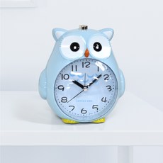 부엉이 알람시계 캐릭터 무소음 멜로디 탁상시계, 블루