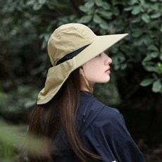 랏츠오브 와이드챙 자외선차단 버킷햇 넥커버 모자, 브라운