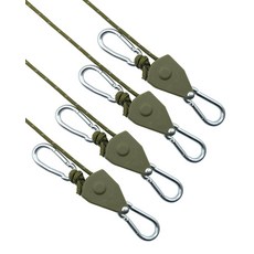 Keovoker 4팩 접이식 래칫 타이 다운 스트랩 3m(13피트) 0.3cm(1/8인치) 조절 가능한 로프 롤러 카라비너 후크 2개가 있는 튼튼한 풀리 시스템 Xmars, Army Green