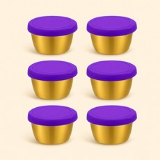 AIFUNT [엘리펀트] 70ml 스테인리스 골드 소스컵 - 실리콘 밀폐 뚜껑 포함 미니 양념통 소스볼 6P세트, 퍼플, 6개
