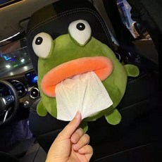 汽車掛式毛絨玩偶紙巾盒 呆萌可愛座椅抽紙盒, 暴躁青蛙, 1個