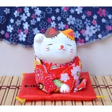 麗人日韓禮品 招財貓 瓷器擺飾 居家汽車裝飾 祈福禮品, 紅色 右手招財（9彩盒）迷你款