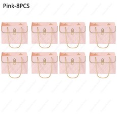 종이 핸드백 꽃다발 데이 크리 휴대용 가방 발렌타인 티브 토트 파티 상자 어머니의 포장 에이 생일 선물, 15x10x10.5cm, Pink8PCS