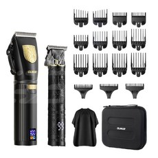 GLAKER 專業理髮剪 & T 型修剪器套組 超長續航剃髮組 LED智能顯示 15個精準導梳 適用男士、兒童&理髮師, 1個, 15款專業理髮配件組合