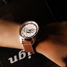 W.wear 日月星辰簍空雙眼錶, 1個, 咖啡色皮錶帶-W2.5-S11 / LD