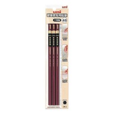 三菱鉛筆 Uni Penmanship 필기 나무 연필 - 육각형 바디 4B 3개 팩 1893266