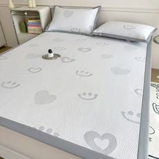 冰絲涼蓆 家用軟席 學生兩件套, 平鋪款-開心灰,90*200cm單涼蓆