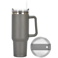 투데이리빙 1.18리터 대용량 스텐 텀블러 + 빨대 포함 손잡이 이중 보온 보냉병 아이스 스트로 플로우 보틀 리유저블 핸들 보냉 보온병 캠핑 콜드컵 물병 워터 물통 빨대컵, 1개, 1.18L, 그레이