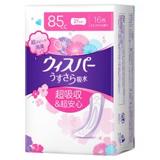 Whisper 超薄舒適持久吸收衛生棉 85cc 16 片, 1個, 16墊