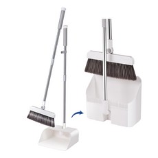 站立式掃把畚斗組 棉花糖握把 附梳齒 180度旋轉掃把頭 不鏽鋼桿, 白色, 1套