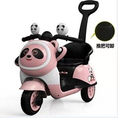 유아용 스쿠터 팬더얼굴 어린이 전기 오토바이 세발 자전거 장난감 자동차 원격제어 충전형, 전기 구동, 핑크 핸드푸시 + 블루투스 음악조명, 1개