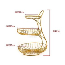 歐式水果盤客廳傢用三層水果籃創意零食架收納精緻雙層果盤, 1個, 金色三層