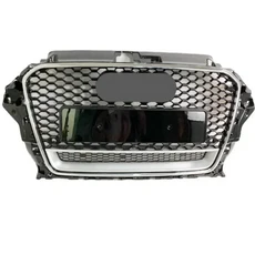 A3/S3 용 허니컴 그릴 메쉬 8V 2014 스타일 Hex 앞 범퍼 후드 New, 45 Chrome Emblem11
