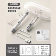 圖圓圓優選 寶寶掏耳勺發光帶燈挖耳勺兒童專用軟頭鑷子套裝, 白色二件套, 1個