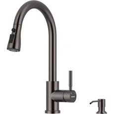 WEWE 주방 수도꼭지 풀 다운 스프레이어 스테인리스 스틸 싱글 핸들 1구 가족용 주방용 인카운터 비누 디스펜서 싱크대용 무광 회색