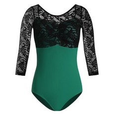 발레복 체조 바디수트 레이스 여성용 HROYL 핑크 레오타즈 슬리브 유니폼 3/4