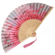 고려죽선 수공예 전통 실크 부채 접부채, 3개, 도화