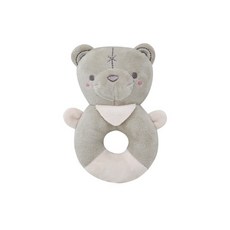 安撫玩具 嬰幼兒玩具 固齒 陪伴玩偶, 1個, (灰色小熊)圓形手搖鈴
