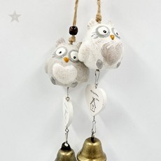 도자기 부엉이 장식 윈드차임 벨 달린 매달기 장식 현관 베란다 창가 인테리어, 회색