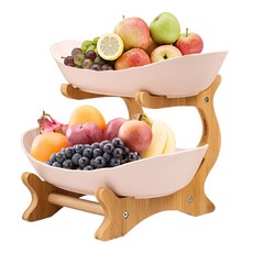 다용도 플레이트 접시 장식소품 거실용 주방용 과일쟁반 케이크 디저트 간식바구니 유럽식과일접시 조립 불필요, 1세트, 2단 베이지