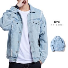 BT3 淺藍色刷破牛仔外套 落肩寬鬆設計