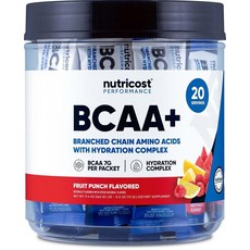 Nutricost BCAA+ 하이드레이션 과일 펀치 맛 (스틱 20개) - 하이드레이션 복합체가 있는 분지쇄 아미노산 - 글루텐 프리 GMO 프리, 1개