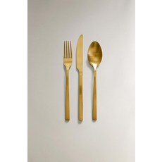 자라 zara 3피스 골든 스틸 커트러리 세트 - 골드112145, 단일 사이즈