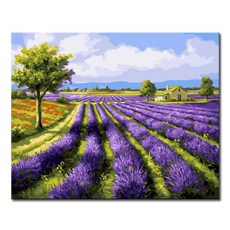 DIY캔버스페인팅 명화그리기 액자 그림 세트 유화 - 풍경 40x50, L40_라벤더 들판, 1개
