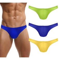 FEOYA 남성용 수영 비키니 로우 라이즈 파우치 수영복 브리프 글로시 샤이니 끈 팬티 3팩 그린/오렌지/블루 S 182147