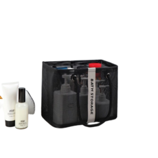 라이프툴스 메쉬 목욕가방 세면파우치 욕실 샤워백 수납바구니 손잡이형 세면도구 수납가방, 시크블랙