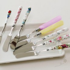 도자기 손잡이 꽃무늬 장식 스테인리스 스틸 잼 스프레드 바르개 주방 식탁 아침, 1개, 버터나이프 BN016 (사각 블루플라워)