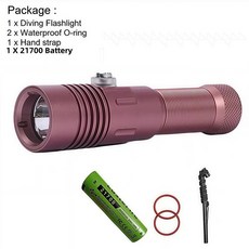 熱銷 【KK園藝】潛水燈SST40髮光二極管潛水手電 筒防水專業潛水手電筒燈IPX8, sst40白光桃粉色含21700電池 套