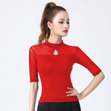 댄스복 의상 라틴 살사 댄스 연습 공연복 볼룸 상의 하이넥 소매 라인 사교 줌바 연습복