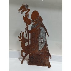 皮影 壽星 牛皮雕刻 手工上色 復古色 尺寸32x16cm, 如圖所示, 1個